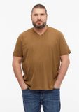 s.Oliver - Hommes - T-shirt en coton avec imprimé logo et col en V - Marron - 5XL