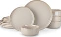 vancasso Service, 12 pièces, vaisselle en grès, set combiné, vaisselle avec assiettes, bols pour 4 personnes, gris