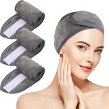 Okado Make-up Haarbanden Dames met Klittenband – 3 Stuks – Grijs