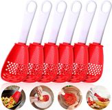 Spatule multifonctionnelle sans marque - Ensemble de 6 cuillères de cuisine multifonctionnelles, cuillère de cuisine résistante à la chaleur, passoire, séparateur, séparateur de jaune d'œuf, petit gadget filtre adapté pour moudre, égoutter et réduire en purée (rouge)