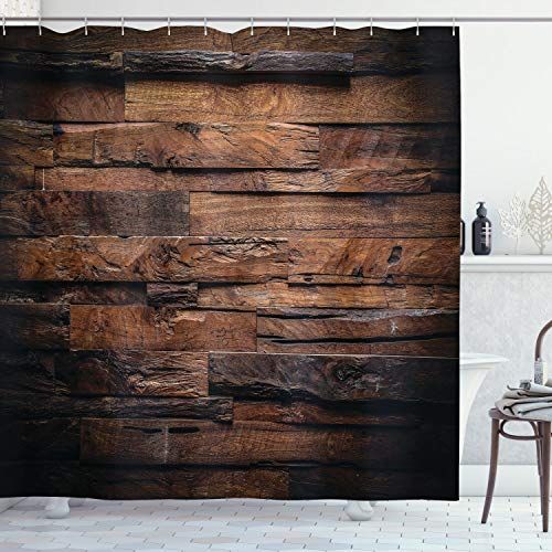 ABAKUHAUS Chocola Douchegordijn, Rough Dark Timber, 175 x 200 cm, Donkerbruin