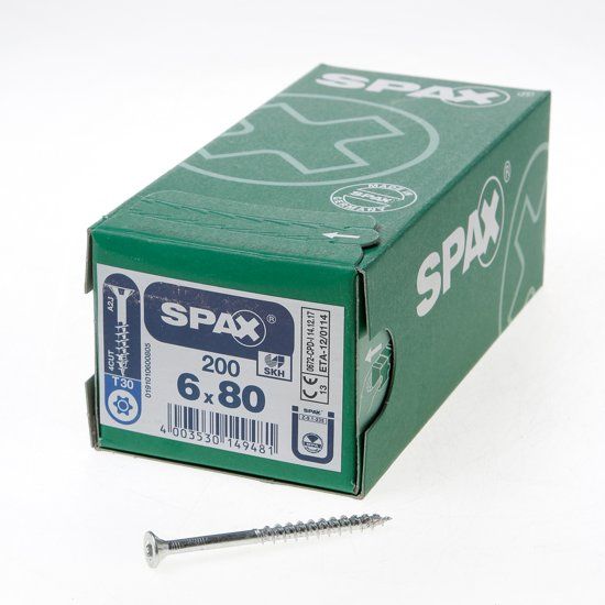 Spax Spaanplaatschroef platverzonken kop verzinkt T-Star T30 deeldraad 6.0 x 80mm - 200 stuks