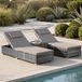 Tectake Luxe bain de soleil en osier - Bain de soleil 2 personnes avec table d'appoint - Gris