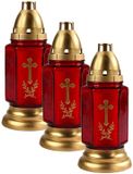 Cosy&Trendy Grafkaars/gedenklicht met deksel - 3x stuks - rood/goud - 11 x 24 cm - 3 dagen brandtijd