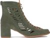 Maciejka Chaussures femme en velours vert, ajouré, avec fermeture éclair, lacets et talon bloc de 6 cm