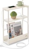 VASAGLE Table d'appoint mince avec fonction de charge, table basse, petite, 3 étagères, porte-revues, pour salon, chambre, bureau, blanc crème LET335W02
