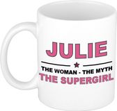 Bellatio Decorations naam cadeau mok - Julie - Woman Myth Supergirl - koffiemok - 300 ml - collega - moederdag