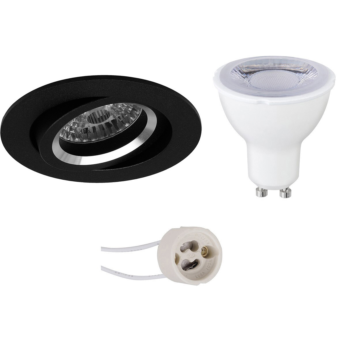 BES LED LED Spot Set - Pragmi Aerony Pro - GU10 Fitting - Dimbaar - Inbouw Rond - Mat Zwart - 6W - Warm Wit 3000K - Kantelbaar - Ã˜82mm