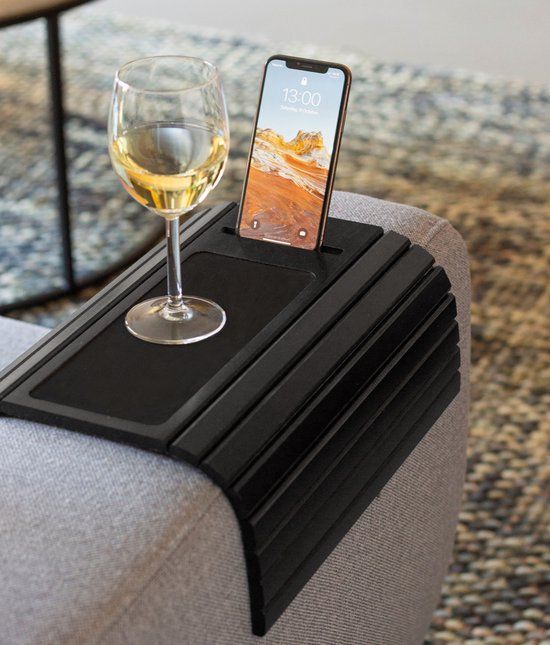 Tuko Armleuning Dienblad - Zwart - Bamboe - Anti-slip - Telefoonhouder