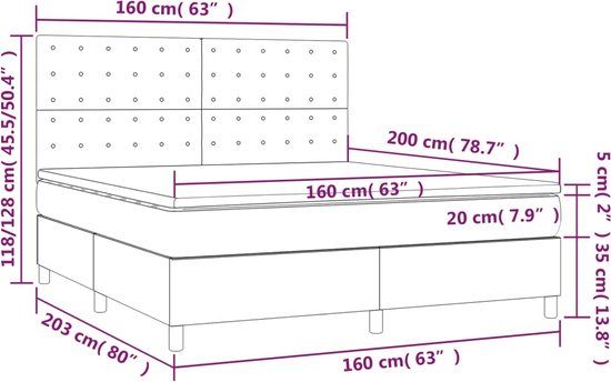 vidaXL Boxspring Bed - 160x200 cm - Donkergrijs - Fluweel - Met Matras