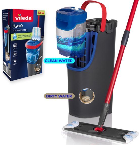 Vileda H2Pro Flatmop Systeem Complete set - Microvezel - Nat - Zwart/Blauw