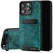 SURAZO Echt lederen achterkant case voor Apple iPhone 15 Pro Max, stootvast lederen telefoonhoes met kaartenvak, standfunctie, sleutelhanger, florale slim bumper beschermhoes (ornament turquoise)