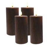 Relaxdays LED-kaarsen, set 4, HxD 18 x 7,5 cm, flikkerend licht, van echt was, groeven, vlamloze blokkaarsen, koffie