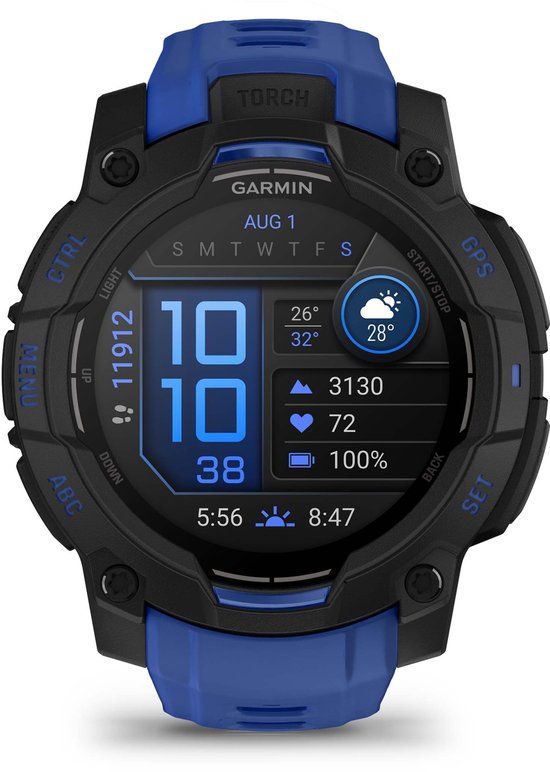 Garmin Instinct 3 - Smartwatch - 45mm - AMOLED - Zwart & Blauw - Limited Edition