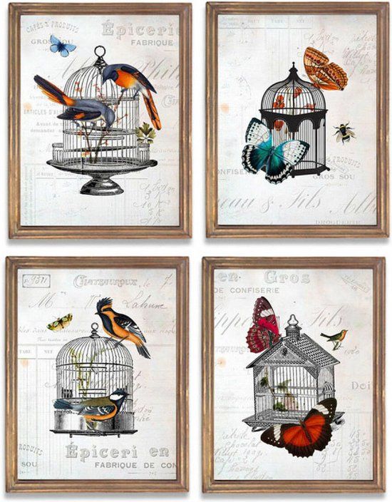 DKD Home Decor Kooi Shabby Chic Schilderij - 34 x 44 cm (4 Onderdelen)