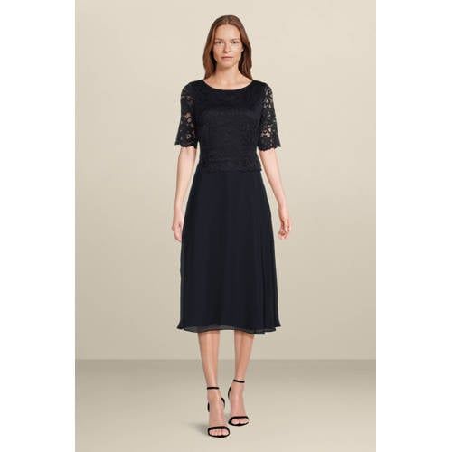 Vera Mont A-lijn jurk met kant donkerblauw