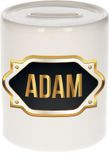 Bellatio Decorations Shoppartners Bv Spaarpot met voornaam Adam - wit - met goud/zwart embleem - 8 x 9 cm - keramiek - met afsluitdop - cadeau verjaardag