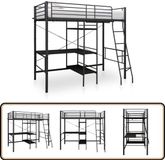 vidaXL Cadre de lit superposé avec table Métal Noir 90x200 cm