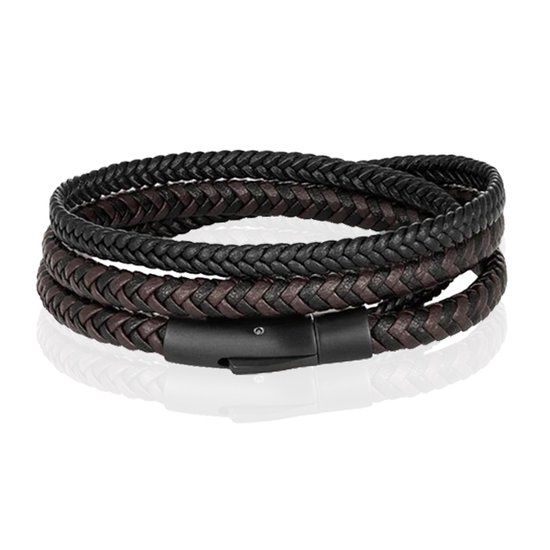 LGT JWLS Lookinggoodtoday Armband Dubbel Gevlochten Leer - Zwart Bruin - 23cm