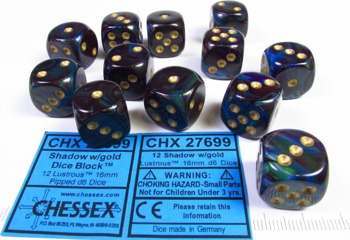 Chessex Set 12 6-zijdig Lustrous Shadow