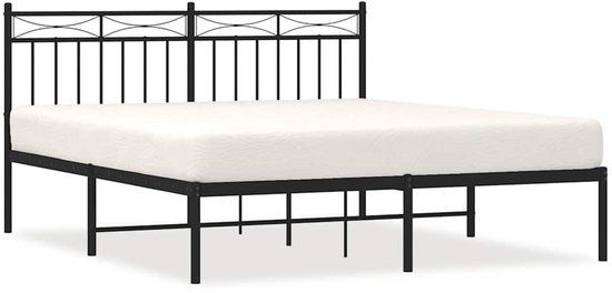 vidaXL Bedframe met hoofdbord metaal zwart 150x200 cm