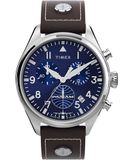 Timex Chronograaf 42 mm herenhorloge - Bruin lederen tweedelig bandje, roestvrijstalen kast met blauwe wijzerplaat TWG030000