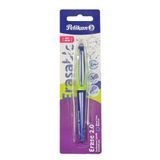 Pelikan Erase 2.0 Ergonomische uitwisbare balpen, blauwe inkt, voor rechts- en linkshandigen, voor school, vormvaste M-punt, blauwe vulling, navulbaar