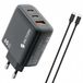 Siltcon 3-in-1 Snellader USB-C 65W - USB C Adapter - Geschikt voor Snellader Samsung - Oplader USB-C - 2x USB-C PD 65W - 1x USB-A PD 22.5W - GaN - Universeel o.a. Telefoons, Laptops - 2 Meter 65W USB-C Snellaadkabel