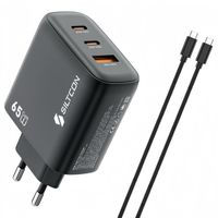 Siltcon 3-in-1 Snellader USB-C 65W - USB C Adapter - Geschikt voor Snellader Samsung - Oplader USB-C - 2x USB-C PD 65W - 1x USB-A PD 22.5W - GaN - Universeel o.a. Telefoons, Laptops - 2 Meter 65W USB-C Snellaadkabel