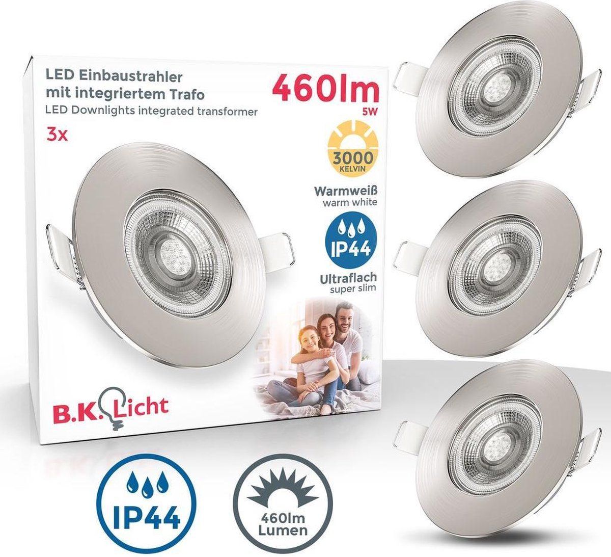 B.K.Licht - LED Inbouwspots Badkamer - Set van 3 - Kantelbaar - Ø9cm - 3.000K - 460 Lm - Zilver