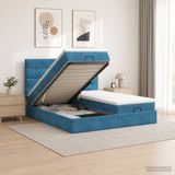 vidaXL Ottoman Bed with Mattress and LED Dark Blue 160 x 200 cm