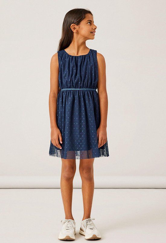 NAME IT NKFVABOSS Girls' Dress - Size 128 - Dark Sapphire - Sleeveless - Glitter