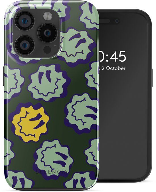 Selencia Hoesje - Geschikt voor Apple iPhone 15 Pro - Backcover geschikt voor MagSafe - Wavy Smiley Green