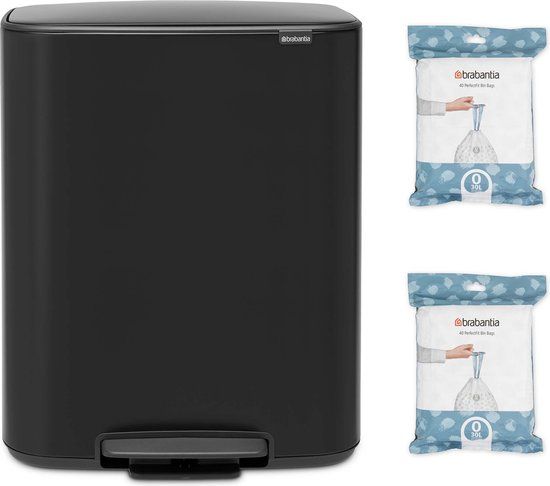 Brabantia Bo Prullenbak - 2 x 30 liter - Matt Black - Afvalscheiding - Incl. 80 Vuilniszakken