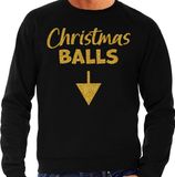 Bellatio Decorations Foute Kersttrui voor heren - Christmas balls - zwart - glitter goud - Kerstfeest XL