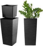 KADAX Bloempot, bloembak van kunststof, plantenbak voor bloemen, binnen en buiten, tuin, balkon, terras, huis, weerbestendig, rotan imitatie (46,5 cm hoog, zwart)