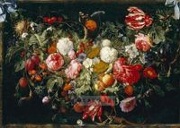 Image sur verre acrylique - Guirlande de fleurs et de fruits, Jan Davidsz de Heem - 120x80 cm