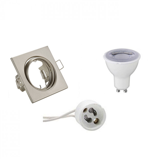 BES LED LED Spot Set - Trion - GU10 Fitting - Dimbaar - Inbouw Vierkant - Mat Nikkel - 6W - Warm Wit 3000K - Kantelbaar 80mm