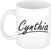Bellatio Decorations Cynthia Naam koffiemok - beker - met sierlijke letters - wit