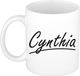 Bellatio Decorations Cynthia Naam koffiemok - beker - met sierlijke letters - wit