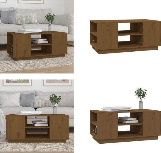 vidaXL Salontafel 90x49x40,5 cm massief grenenhout honingbruin