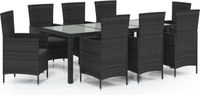 vidaXL 9-delige Tuinset met kussens poly rattan zwart