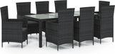 vidaXL 9-delige Tuinset met kussens poly rattan zwart