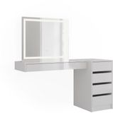 Vicco Kaptafel Sherry Wit 140.2 cm avec miroir LED et commode