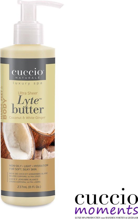 Cuccio Lyte Ultra Sheer boter, kokosnoot en witte gember, 236 ml