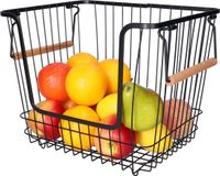 5Five Draadmand/opbergmand met handvat - stapelbaar - zwart - 33 x 26 x 26 cm