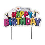 dekora - Décoration pour Gâteaux de Football Happy Birthday, Topper grand format en papier anniversaire enfant, 1 pièce, 16,5 x 9,1 cm, joueurs ballon et but