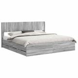 vidaXL Bedframe met opbergruimte en hoofdbord Grijs sonoma