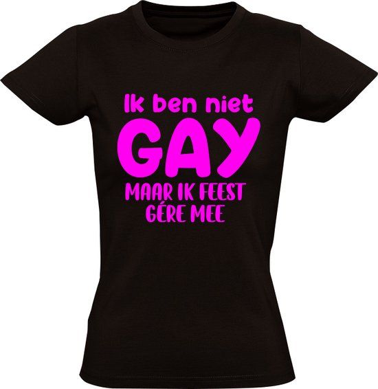 Ik ben niet gay maar ik feest gere mee Dames T-shirt - Roze - 2XL