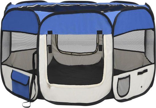 vidaXL Hondenren - Inklapbaar - Met Draagtas - 110x110x58 cm - Blauw